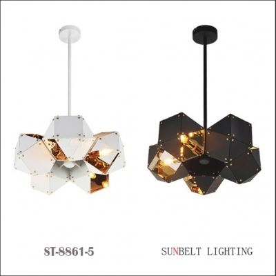 Polyhedron box roud five head pendant lamp