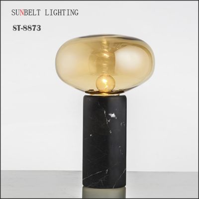 Marble base glass shade table lamp