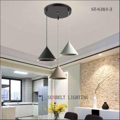 Three head LED cone-shaped iron pendant lamp